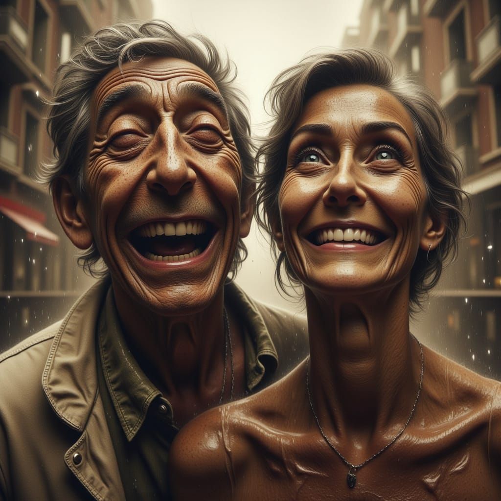 Hyperrealistic Image of Two People Laughing