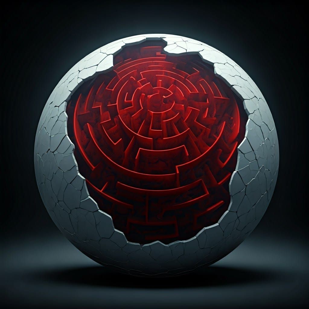 Ethereal Vessel Containing a Dark, Mystical Red Maze in Cybe...