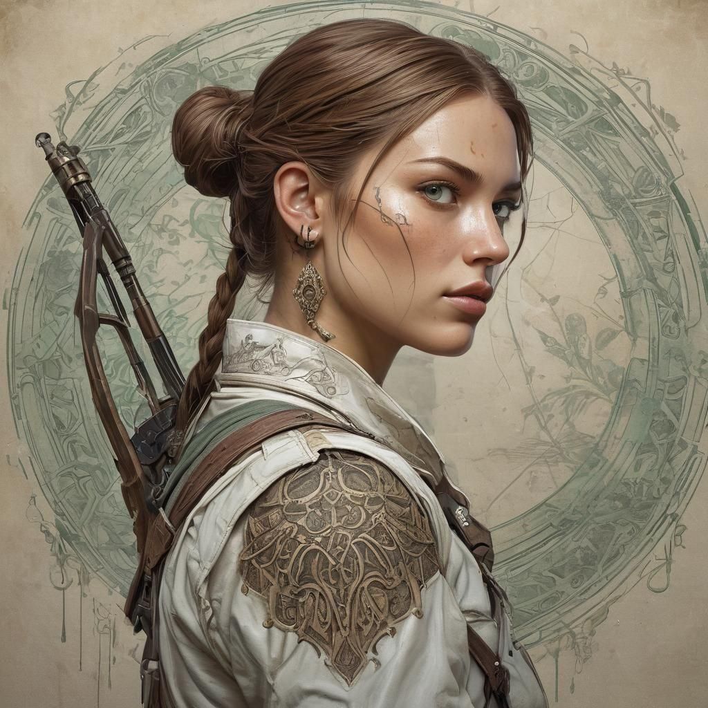 Lara-esque Archaeologist Portrait in Art Nouveau Style