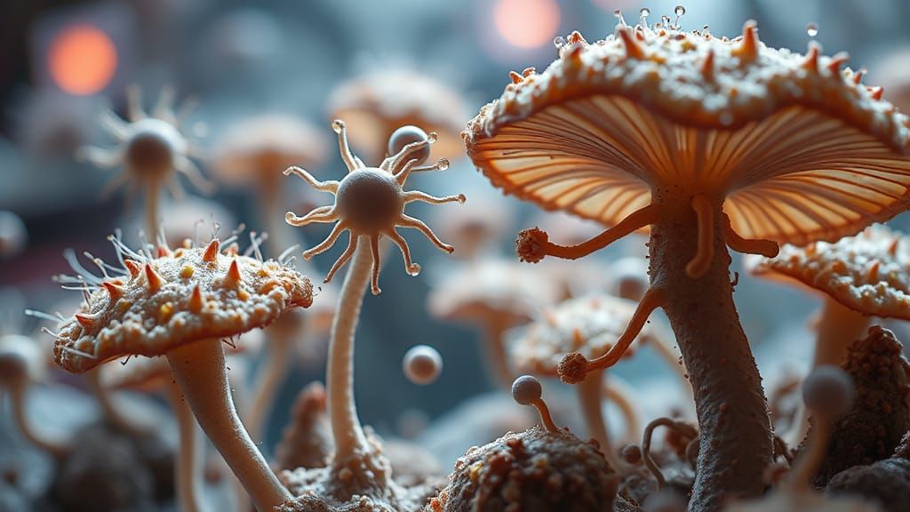 Macro Petri Dish: Bacteria Rave with Exploding Fungi