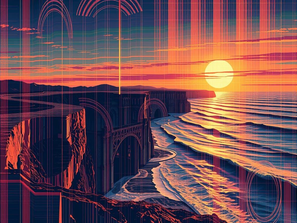 Sunset Cliffs Glitch Art by Sabato Visconti