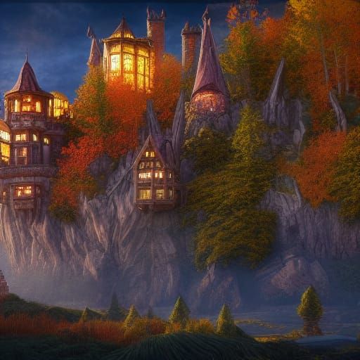 Golden Elven Castle at Autumn Cliff