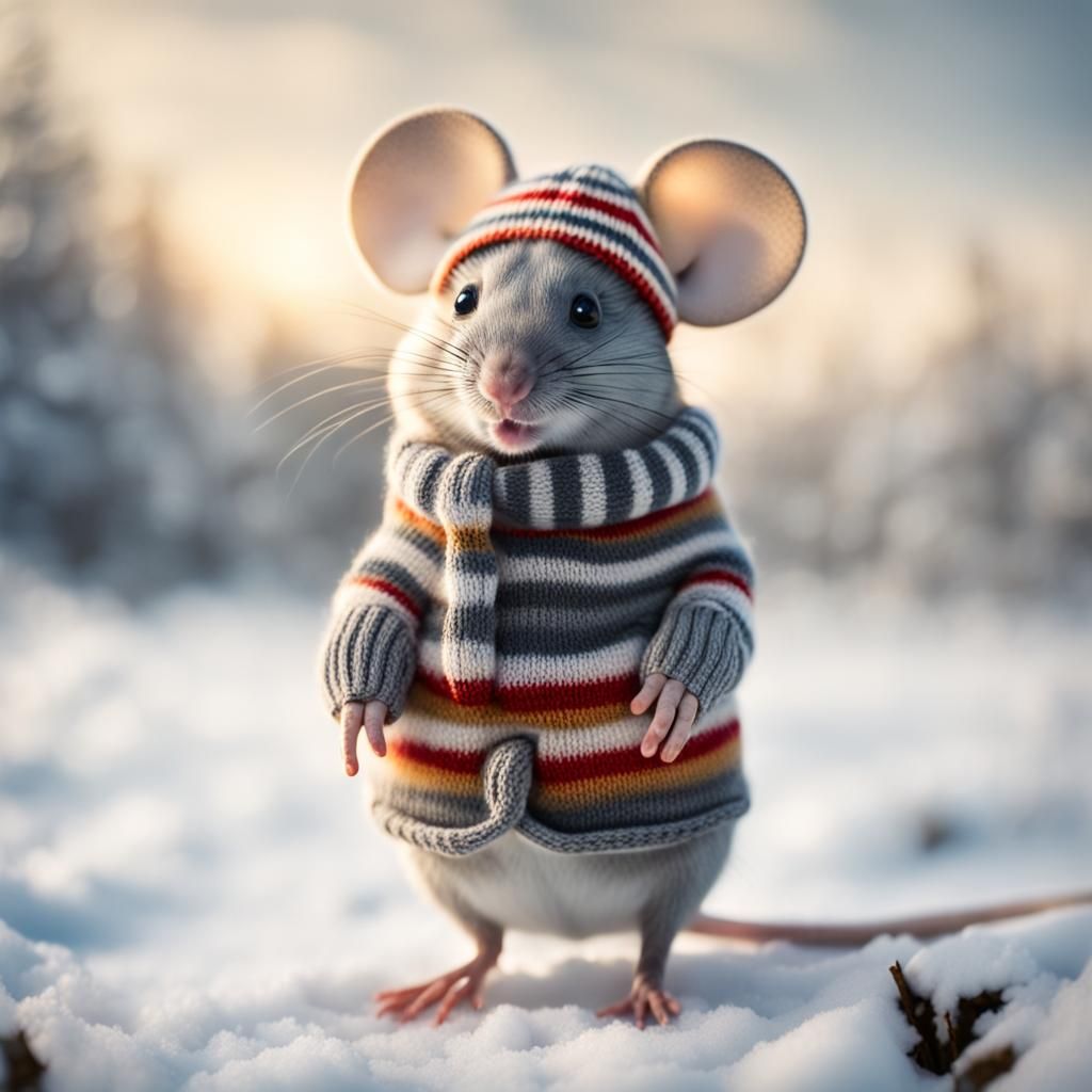 Cute Mouse in Winter Wonderland