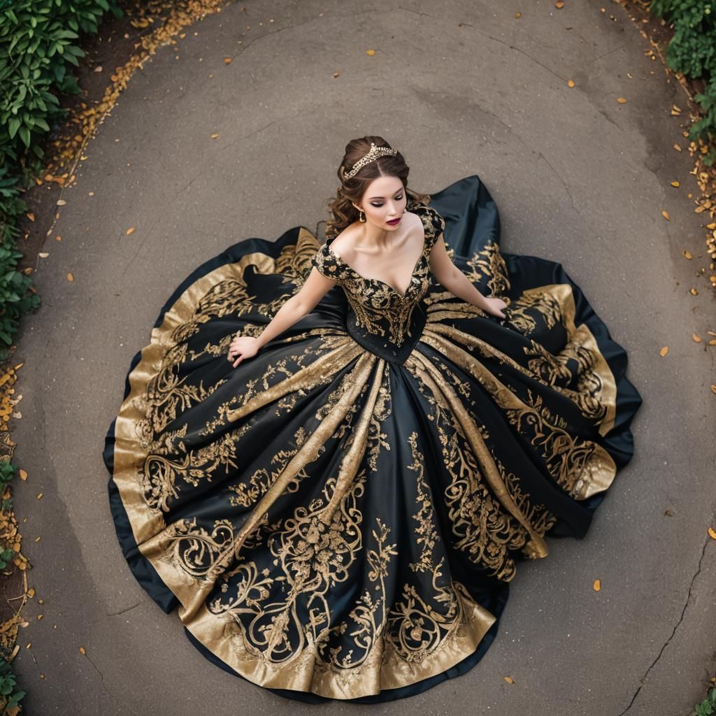 Aerial View of Woman in Fantasy Gown