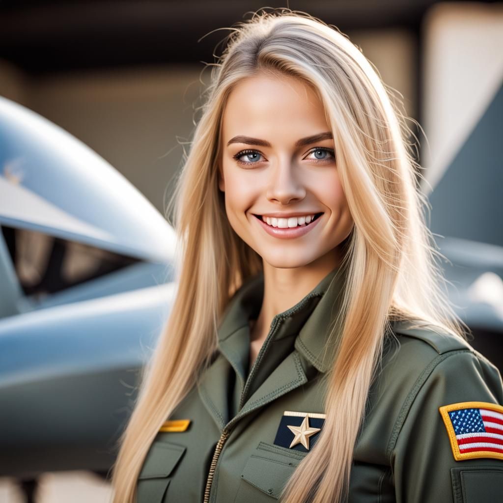Confident Girl in Pilot Uniform Portrait