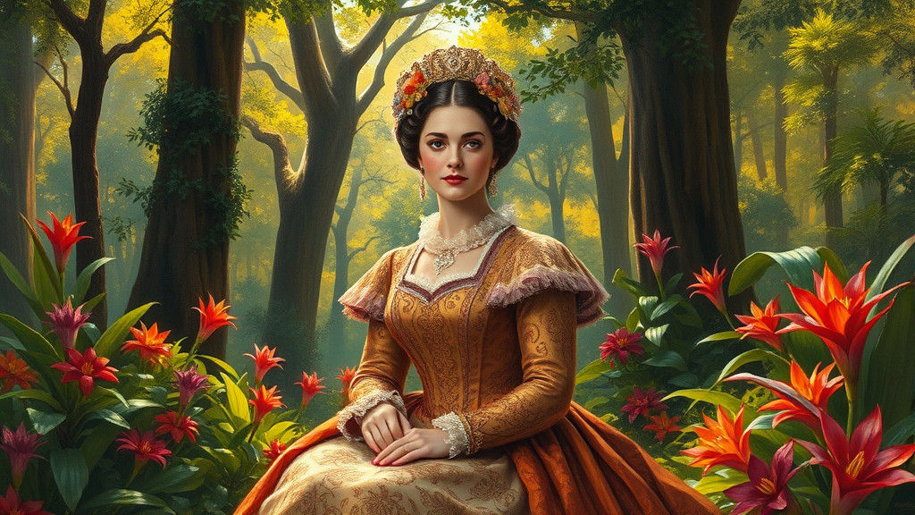 Victorian Woman in Forest, Impressionist Style