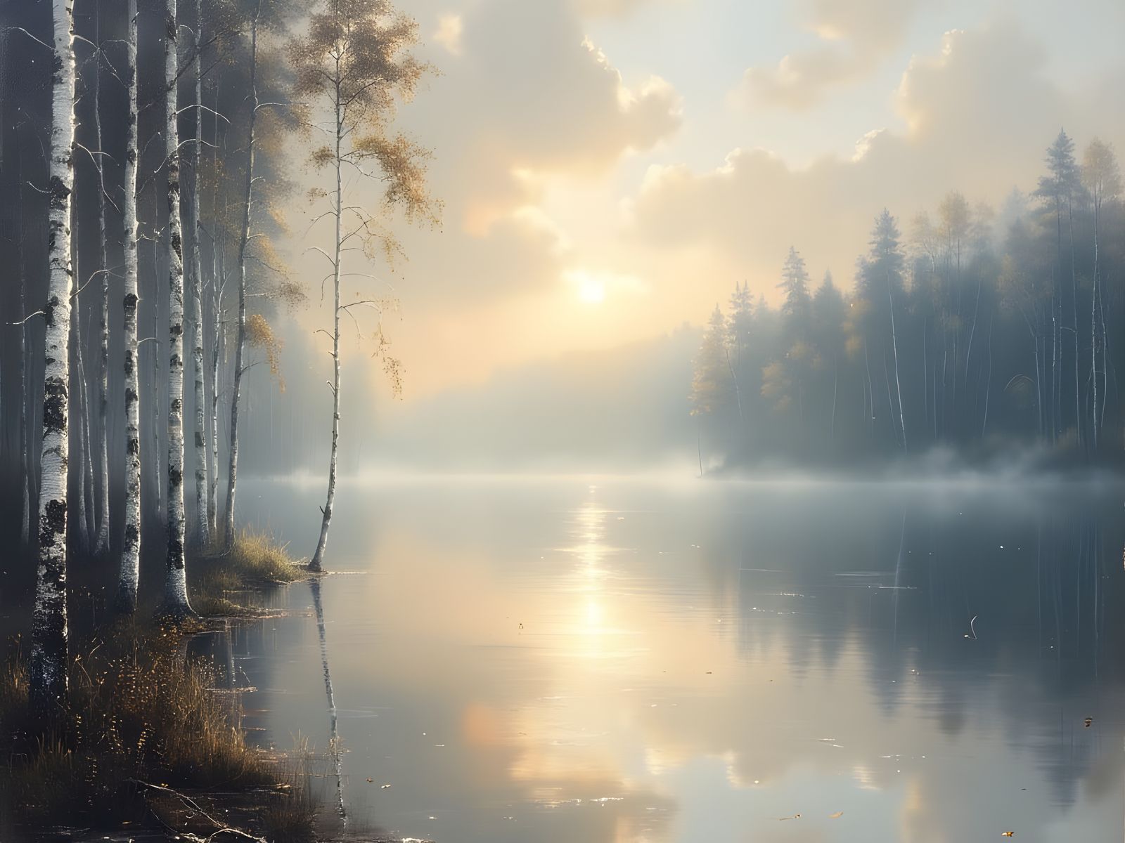 Flooded Forest Mist Painting in Atmospheric Style