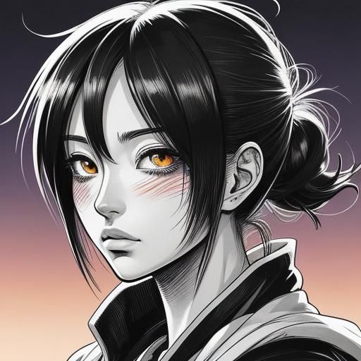 Anime Girl Portrait with Manga Eyes in Vibrant Colors