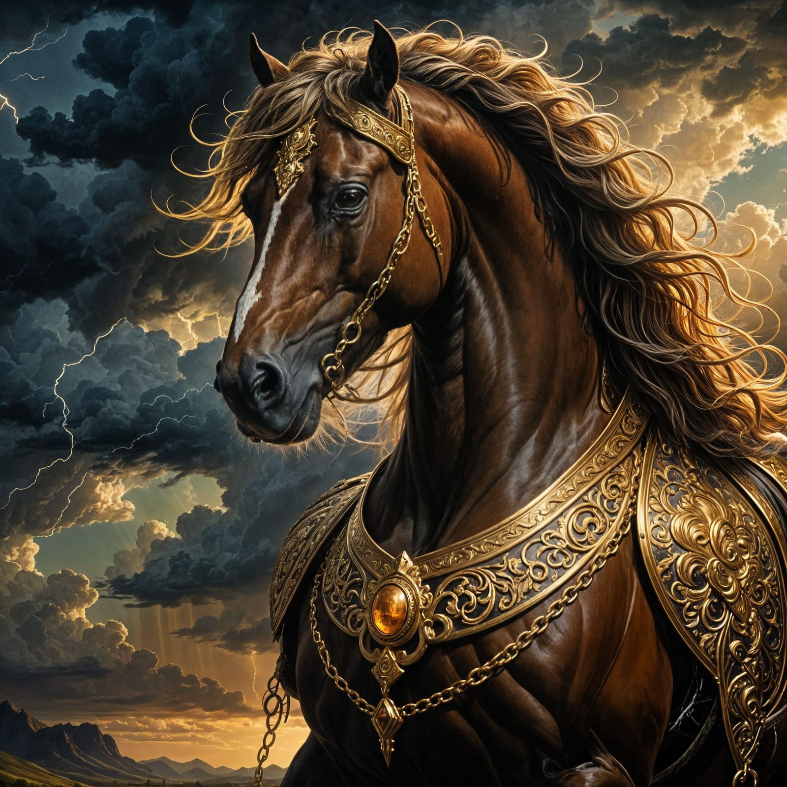 Majestic Horse in Baroque Gold Regalia