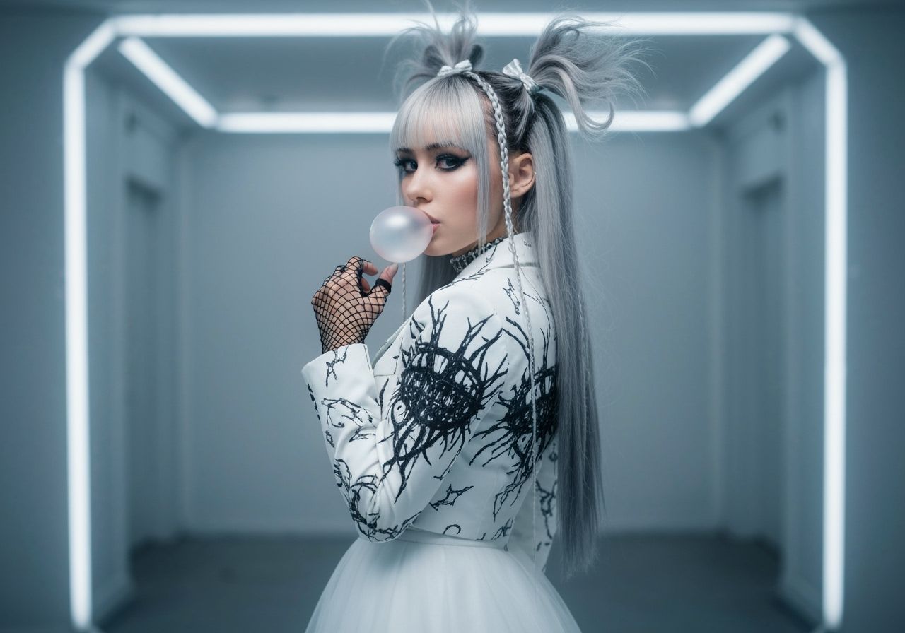 Goth Emo Girl with Braids and Hairbows