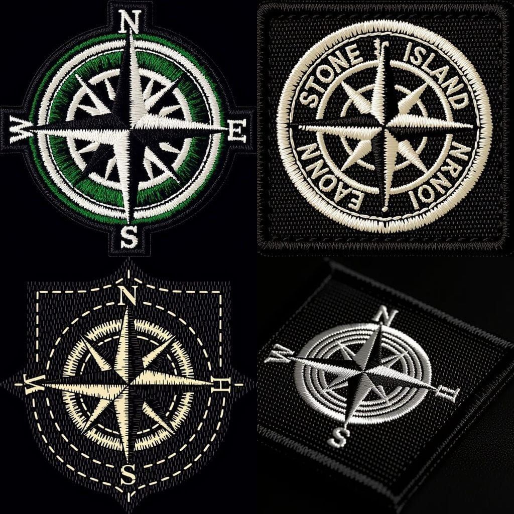 Detailed Stone Island Patch on Black Background in 2D