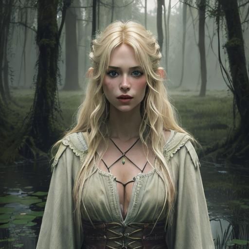 Swamp Druid in a Photorealistic Bog Landscape