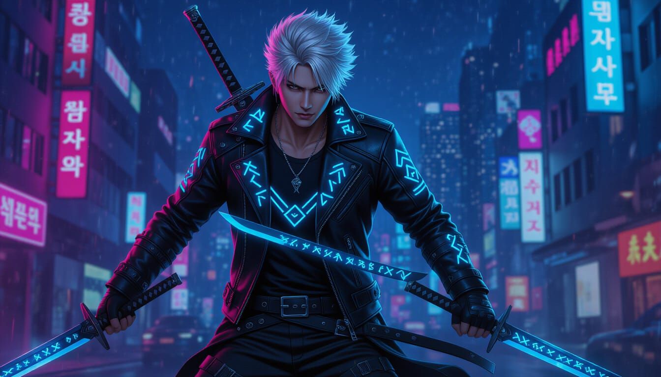 K-Pop Demon Hunter in Neon Cityscape