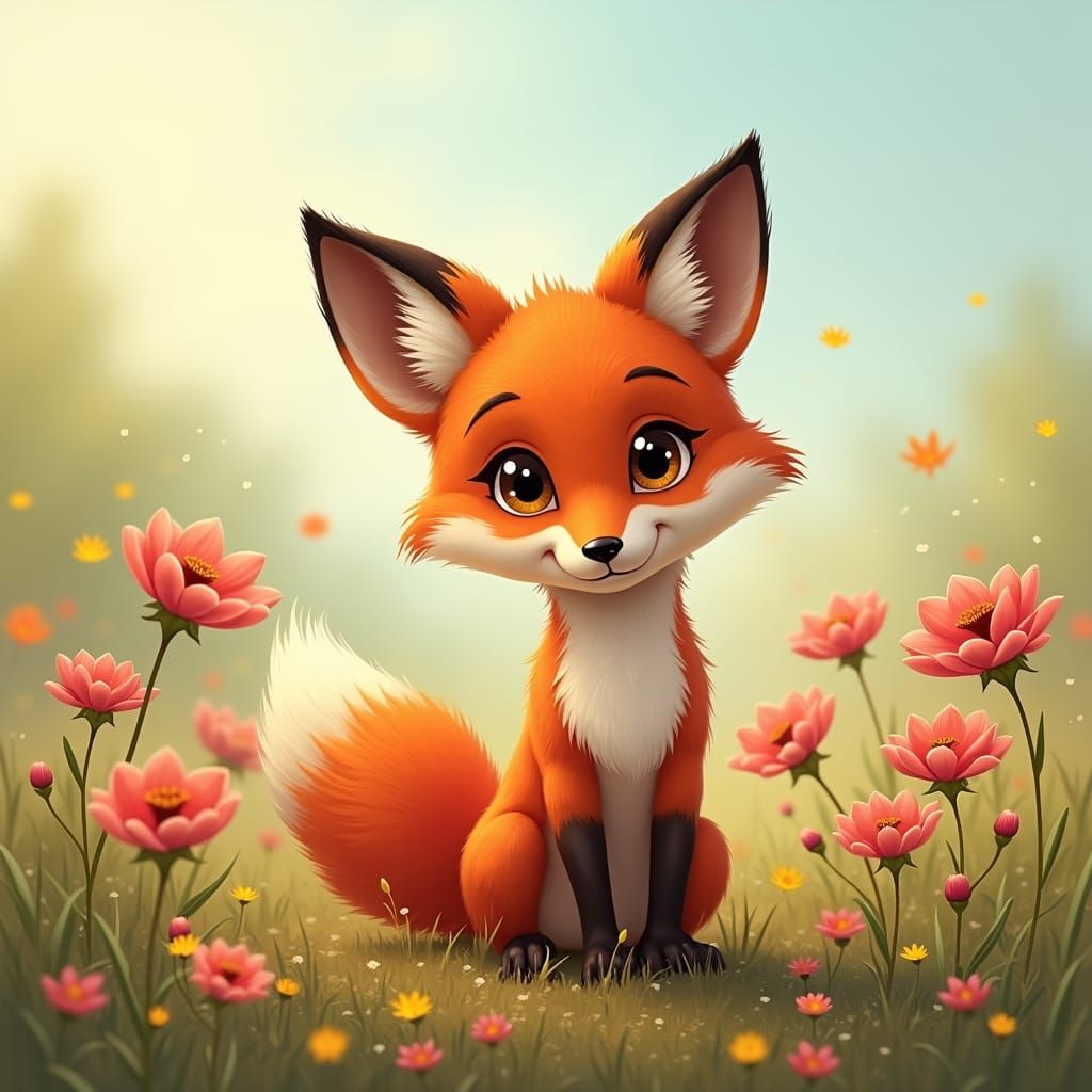 Fox in a Field of Flowers