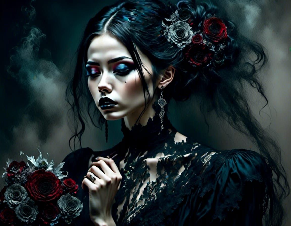 gothic girl with dried flowers