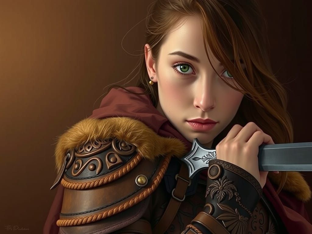 Serious Warrior Maiden in Medieval Armor