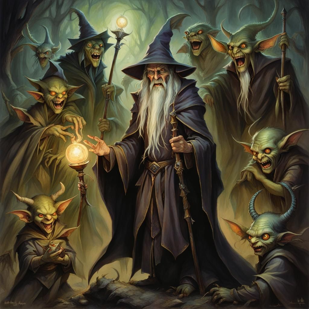 Dark Warlock and His Goblin Minions