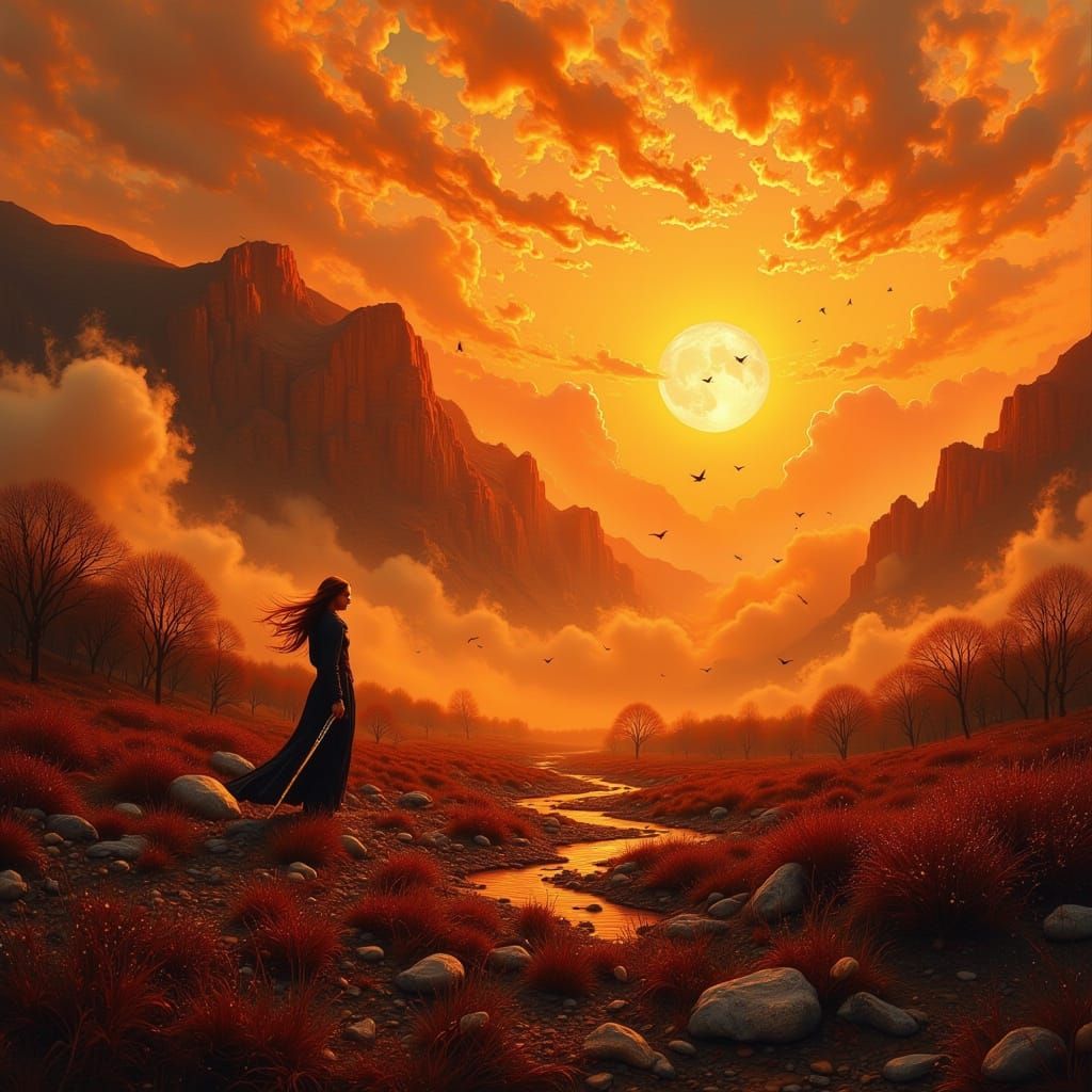 Surreal, Burnt Umber Landscape in Dark Glitch Style