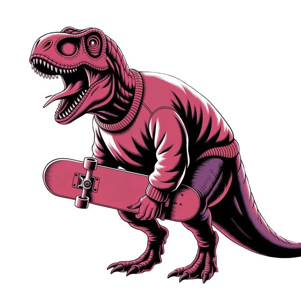 Dinosaur Overwhelmed by Maximalism in Red and Purple