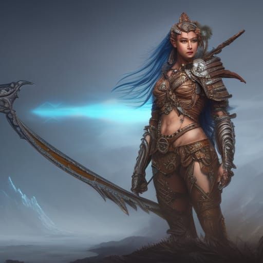 Detailed Matte Painting of a Female Warrior