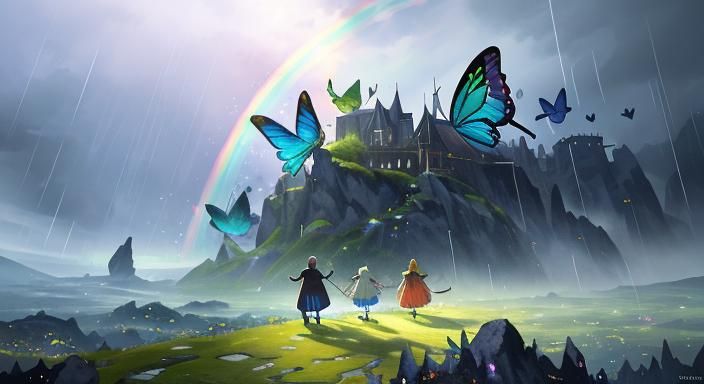 Elves and Butterfly on Rainbow Bridge