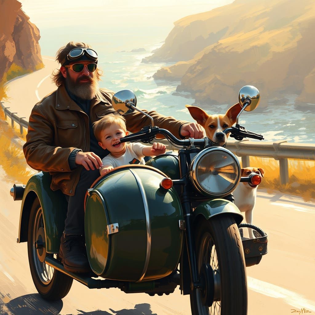 Rugged Family Adventure in a Vintage Sidecar Motorcycle