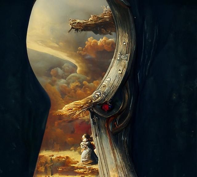 Key Hole to Heaven 2 detailed painting 8K resolution depth of field complex detailed beautiful intricate meticulous Bala...