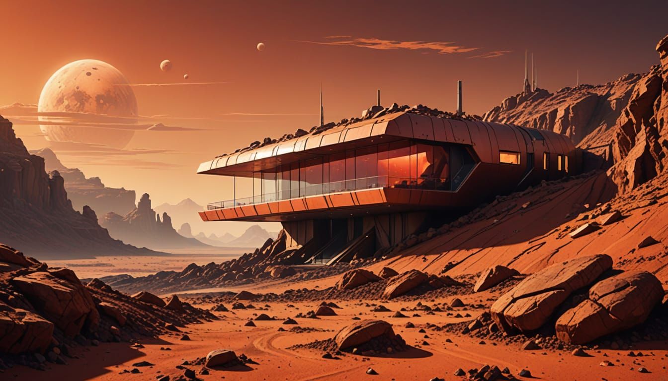 Futuristic Mars Habitat Amidst Rocky Terrain