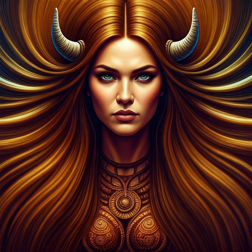 Determined Female Taurus in Airbrush Art Style