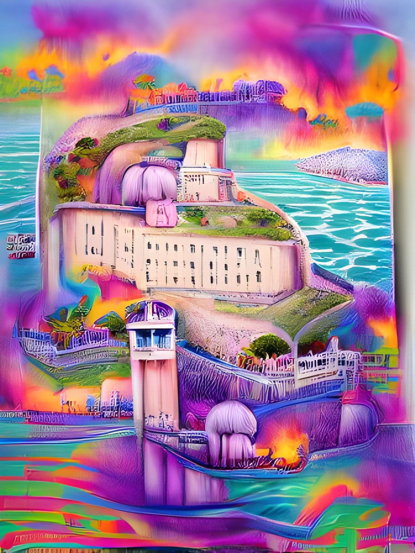 Alcatraz Prison in Lisa Frank Style
