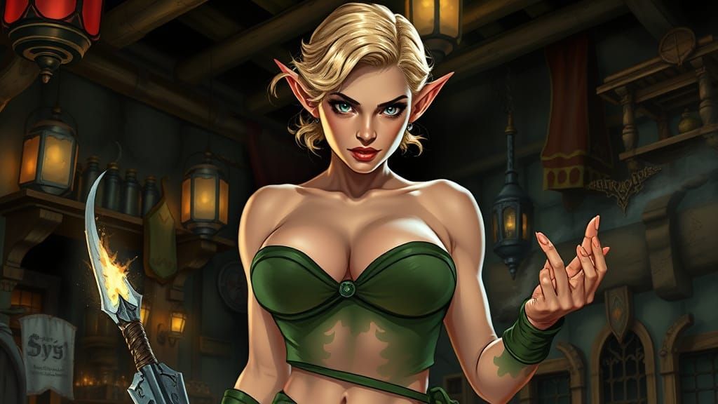 Dark Fantasy Elf Sorceress in Jack Kirby Comic Book Style