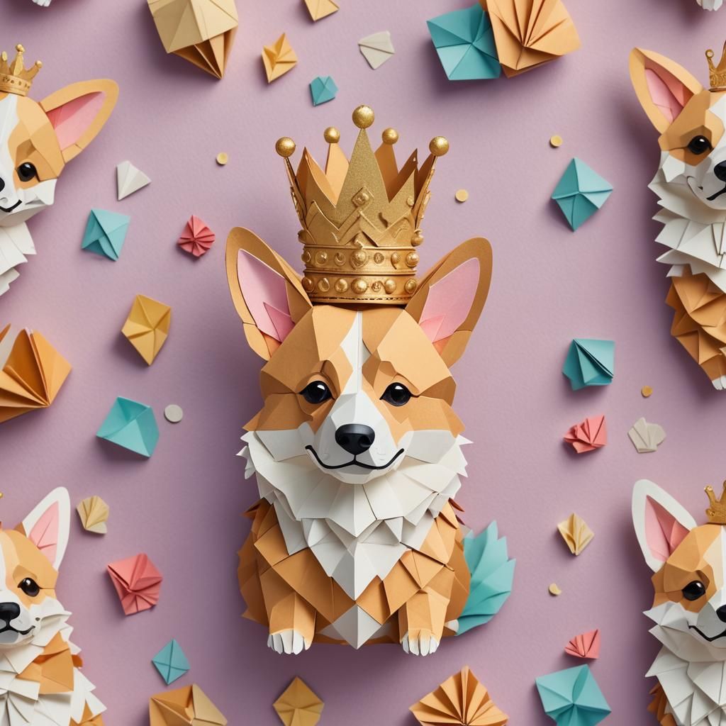 Regal Corgi in Papercraft Style