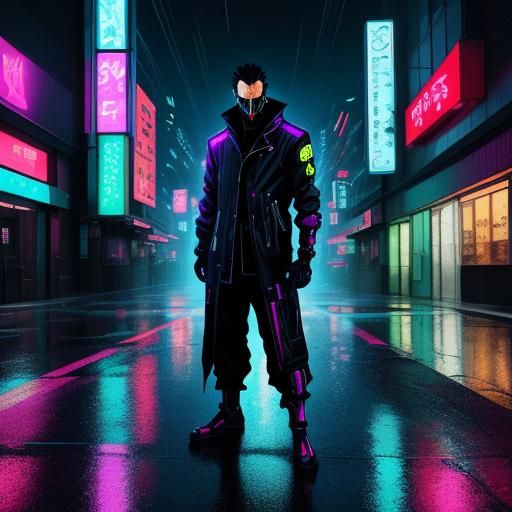 Rainy Night in a Cyberpunk Anime City