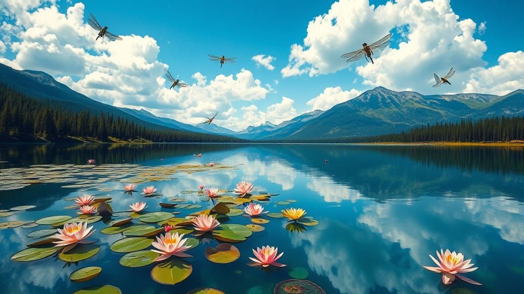 Serene Lake Landscape in Bierstadt Style