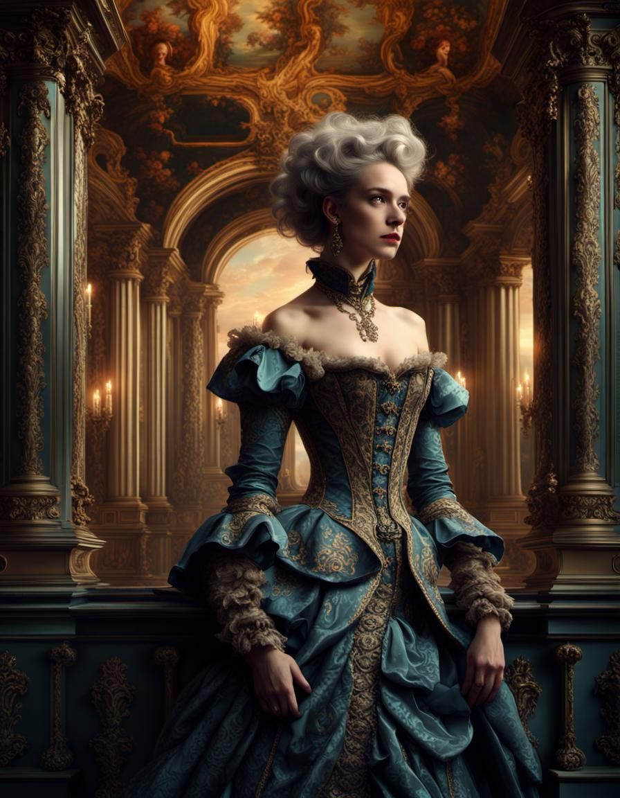 Cyber Noir Woman in Baroque Rococo Style