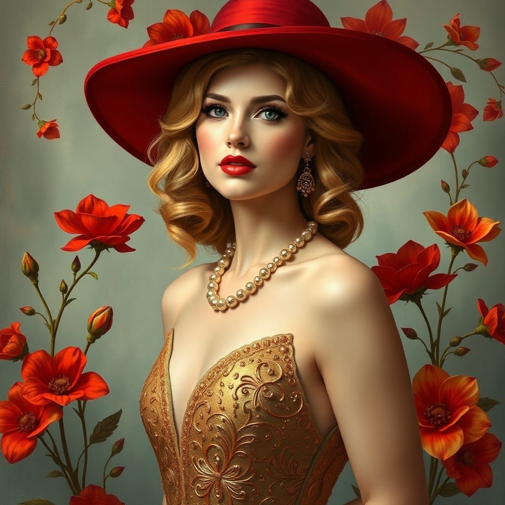 Elegant Art Deco Woman in Glittery Dress