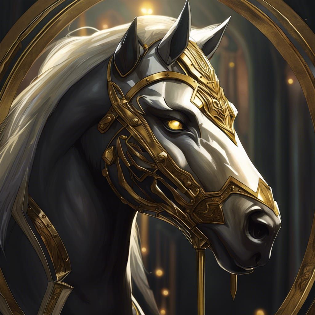 Armored Centaur Knight Portrait with Glowing Eyes