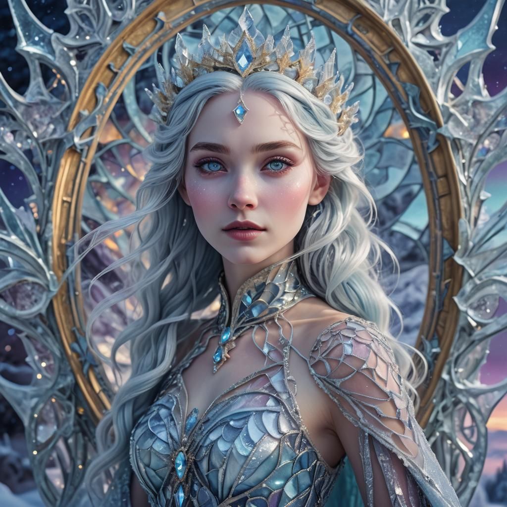 Icy Elegance: Frozen Fractal Art Portrait