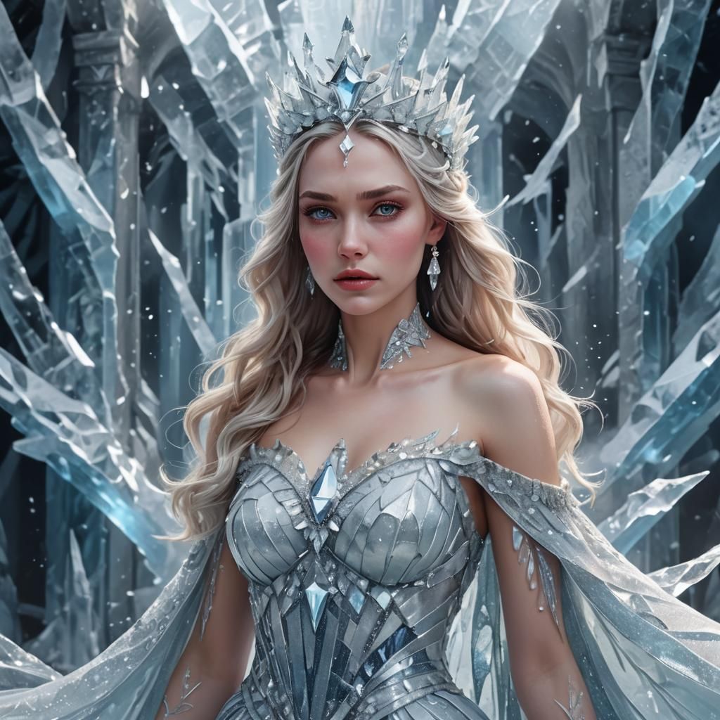 Ice Queen Portrait in Frozen Throne Room