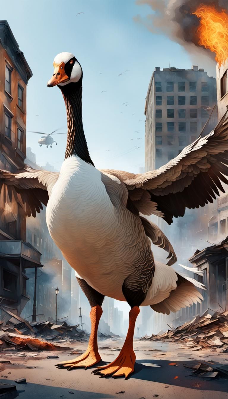Giant Goosezilla Destroys City: Hyperrealistic Art