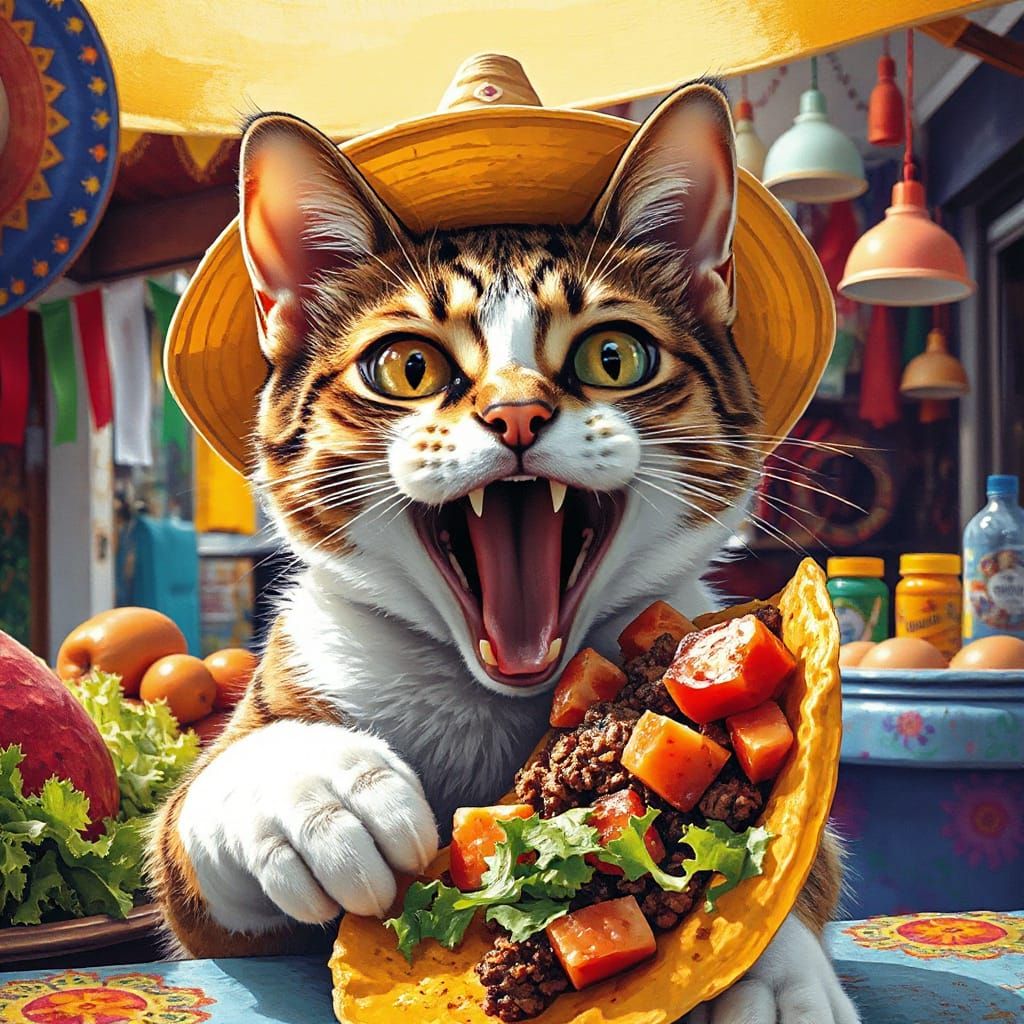 Vibrant Cat in a Colorful Mexican Market Scene
