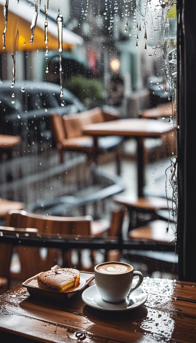 Cozy Cafe Ambience with Coffee and Rain