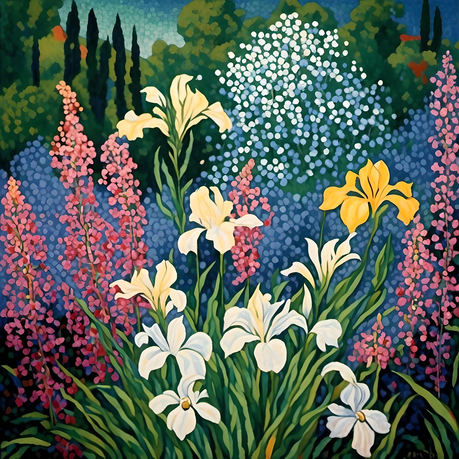 Floral Meadow in Pointillism Style