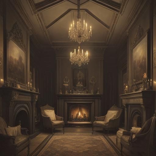 Vampire Reading by Fireplace in Gothic Castle