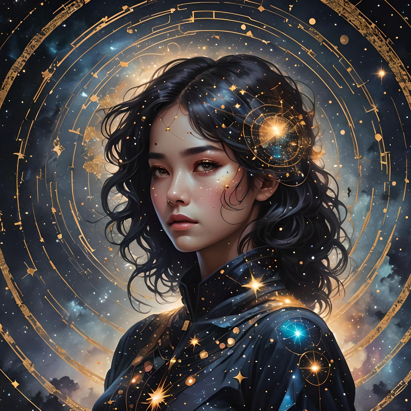 Starry Woman in Galaxy: Hyper-Detailed Photorealistic Art