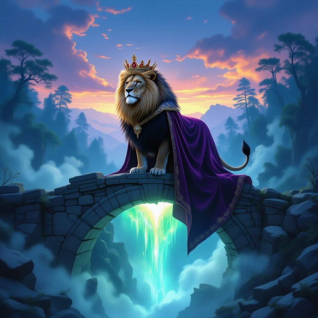 Majestic Lion King on Ancient Bridge