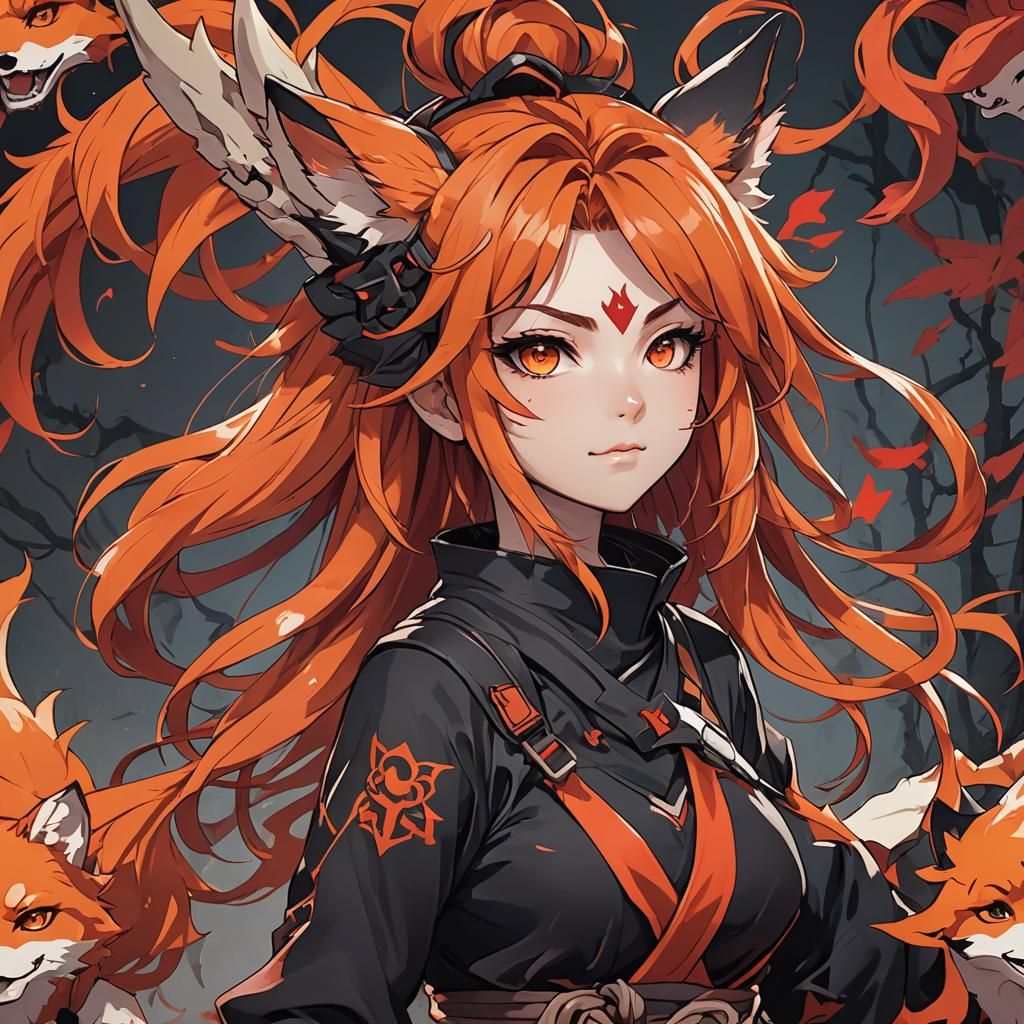 Cute Fox Ninja Girl in Anime Style