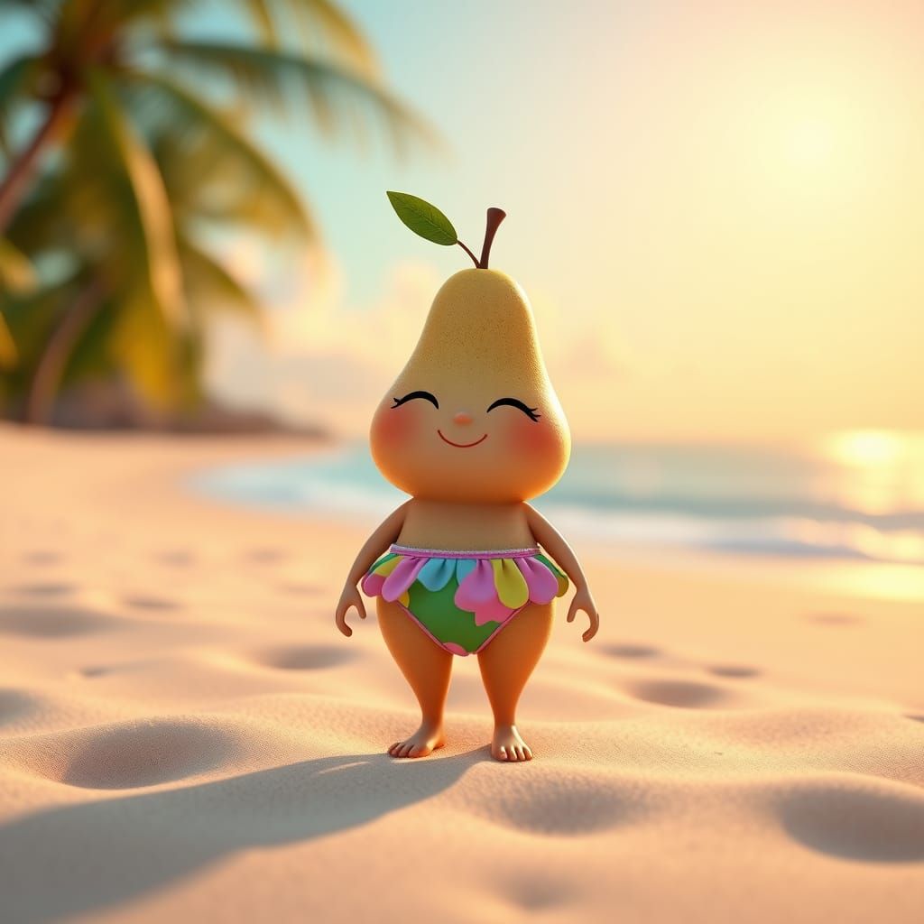 Pear in Elegant Beach Scene, Concept Art Aesthetic