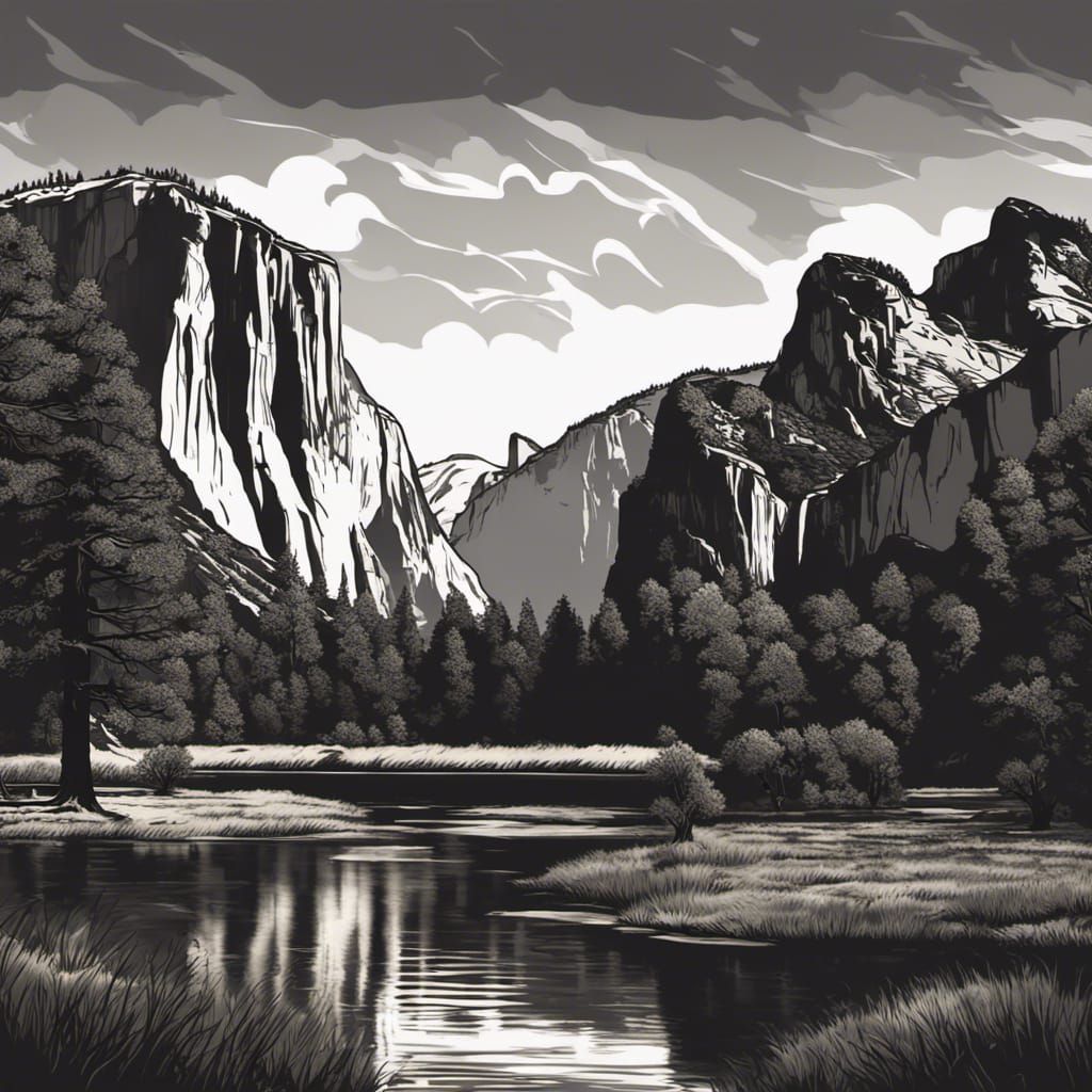 Yosemite Valley Landscape in Vector Art Style