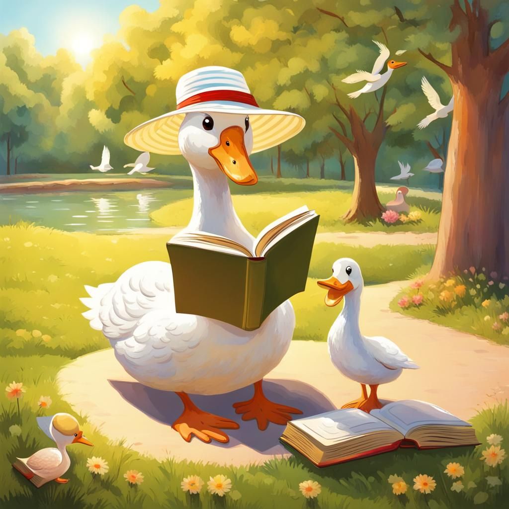 Goose Reads Story in Sunny Park